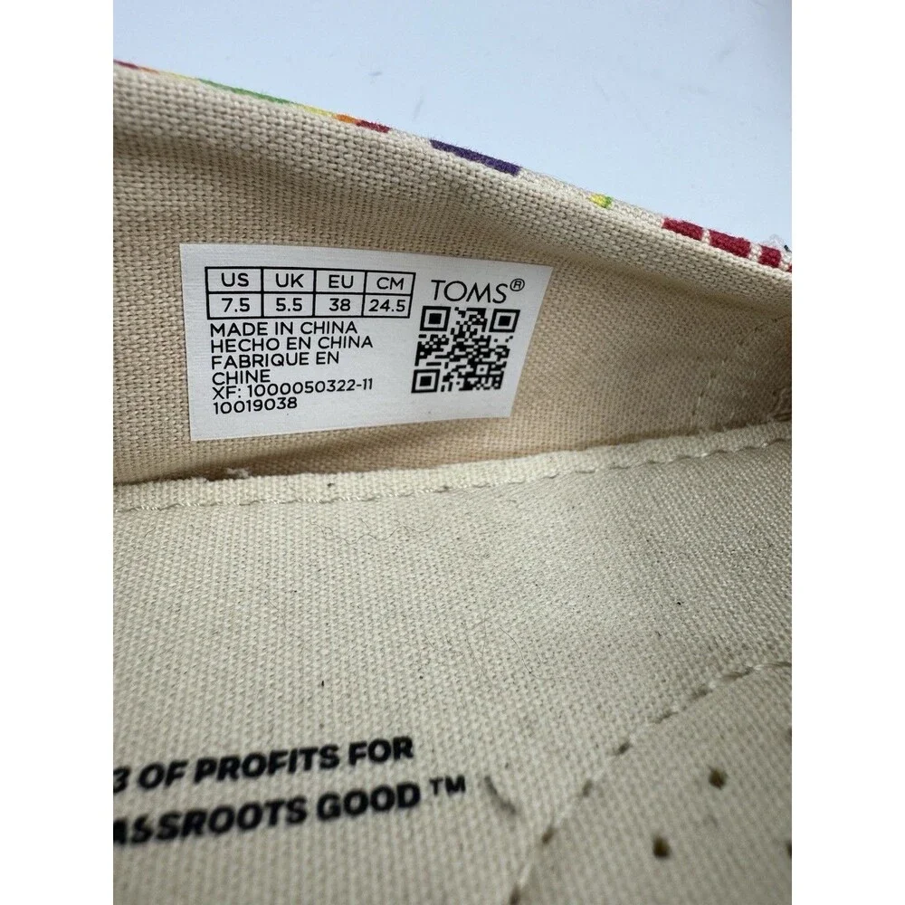 Womens Toms Size 7.5 Shoes SlipOn Alpargata Unity Love Wins Pride Rainbow Canvas